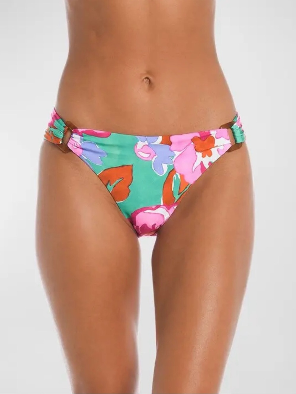 Tropical Floral Hipster Bikini Bottom - Green & Pink